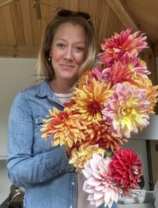 Rachel Brownlee with Dahlias